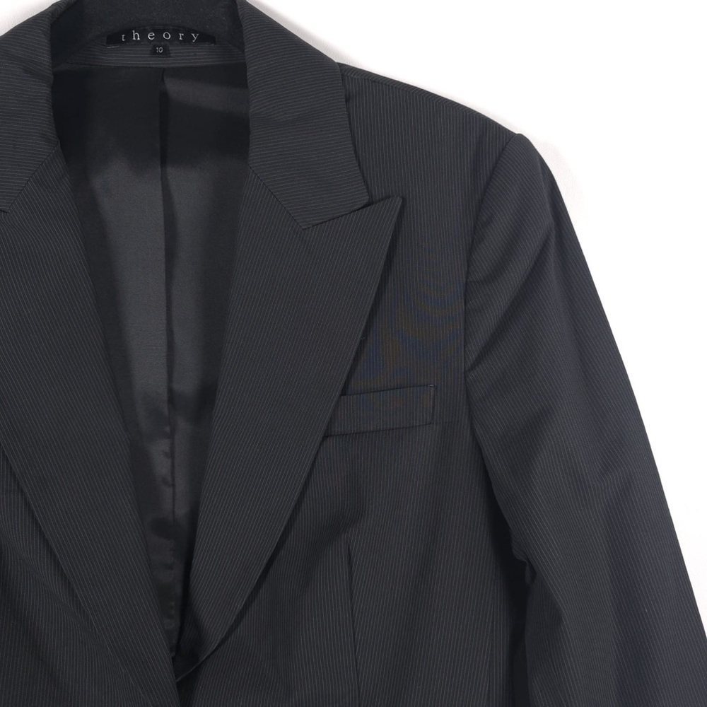 Theory PinStripe Suit Blazer Jacket Stretch Size 10 Cotton USA MADE 80474188 - Picture 7 of 15